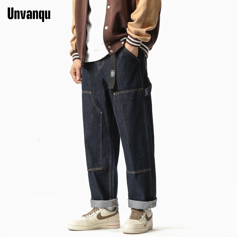UNVANQU Chic Harem Spring Autumn Line Streetwear Trouser Mens Clothing Jogger Cargo Ankle Length Denim Pants Y2K Jeans 240809