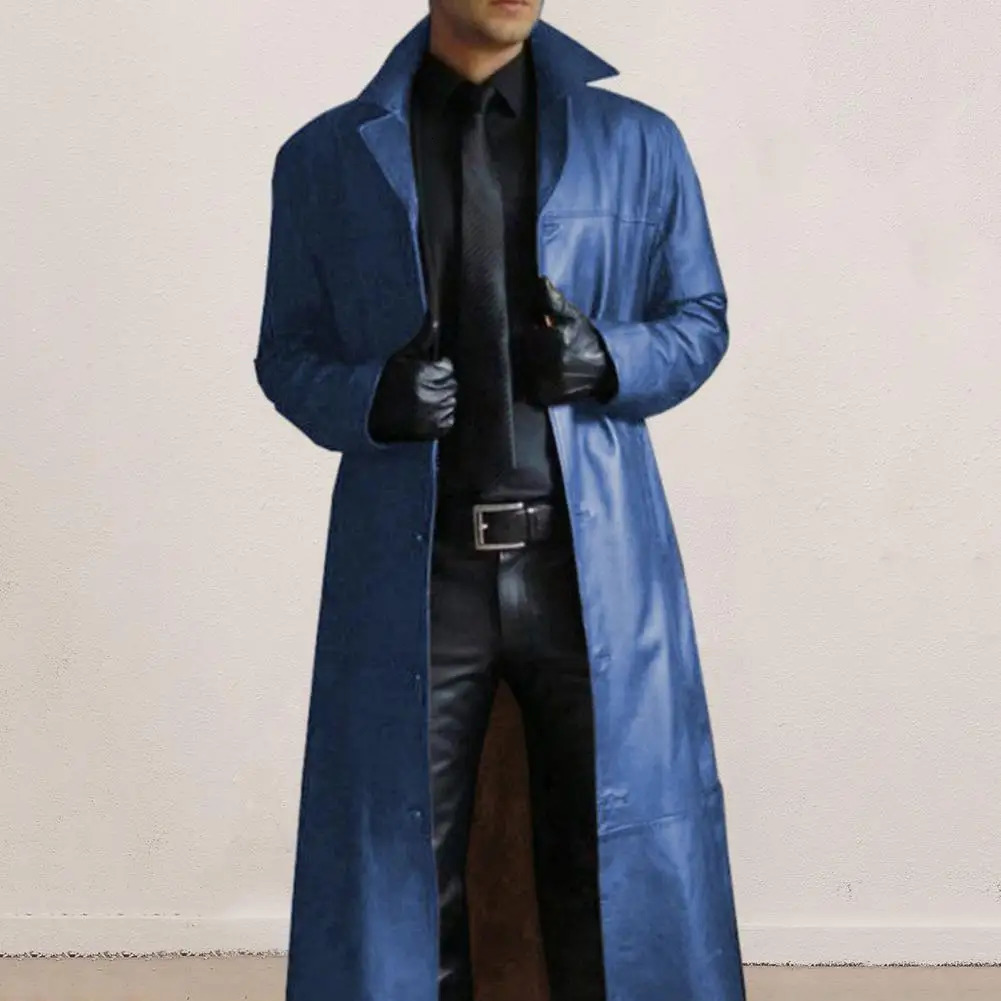 2023 Men Lapel Goth Punk Black Long Coat Winter Leather Jacket Dark Knight Cool Cape Trench 240820