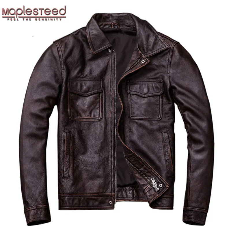 Retro leather jacket mens 100% denim red brown black natural leather jacket mens leather jacket autumn clothing240808