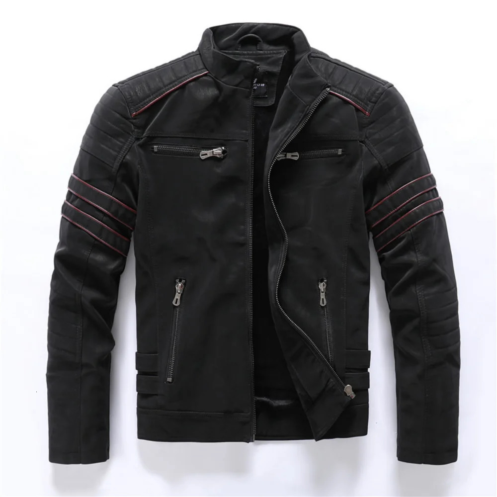 Winter PU leather jacket retro warm multi pocket leather jacket mens zipper hip-hop street clothing leather jacket mens jacket240808