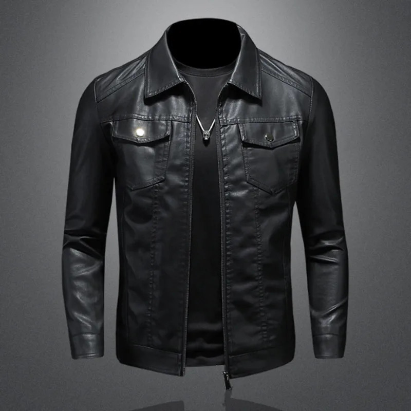 Mens autumn fashion motorcycle ultra-thin mens lapel streetwear baseball outdoor PU leather black jacket bomber casual business jacket240808
