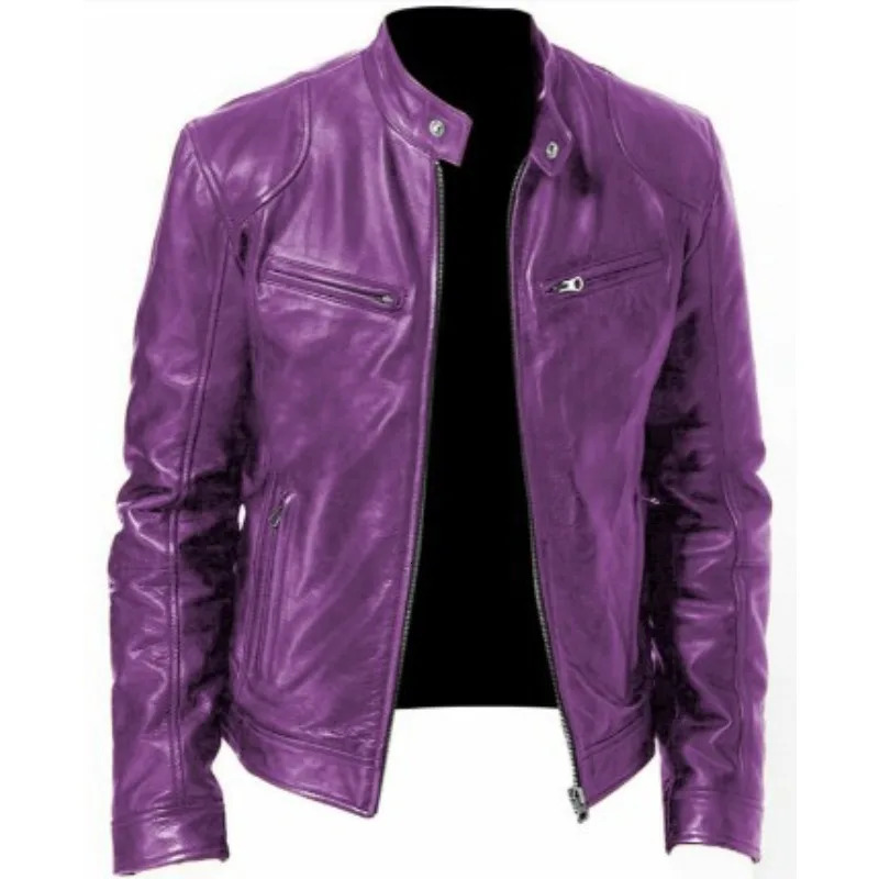Mens punk style leather jacket with motorcycle elements fashionable mens leather jacket with punk rock elements240808