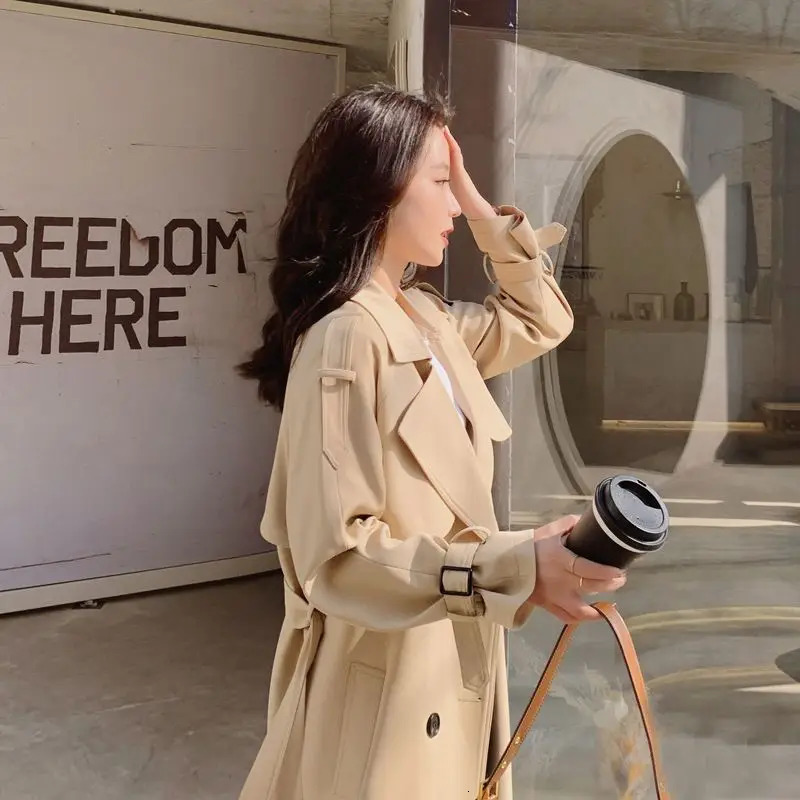 Autumn Korean Fashion Double-Breasted Long Trench Coat High Quality Women Lapel Long Sleeve Belt Casual Classic Overcoat A957 240809