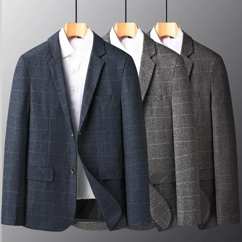 High quality fashionable and handsome Korean classic plain suede mens business casual single jacket Hombre polyester 240808