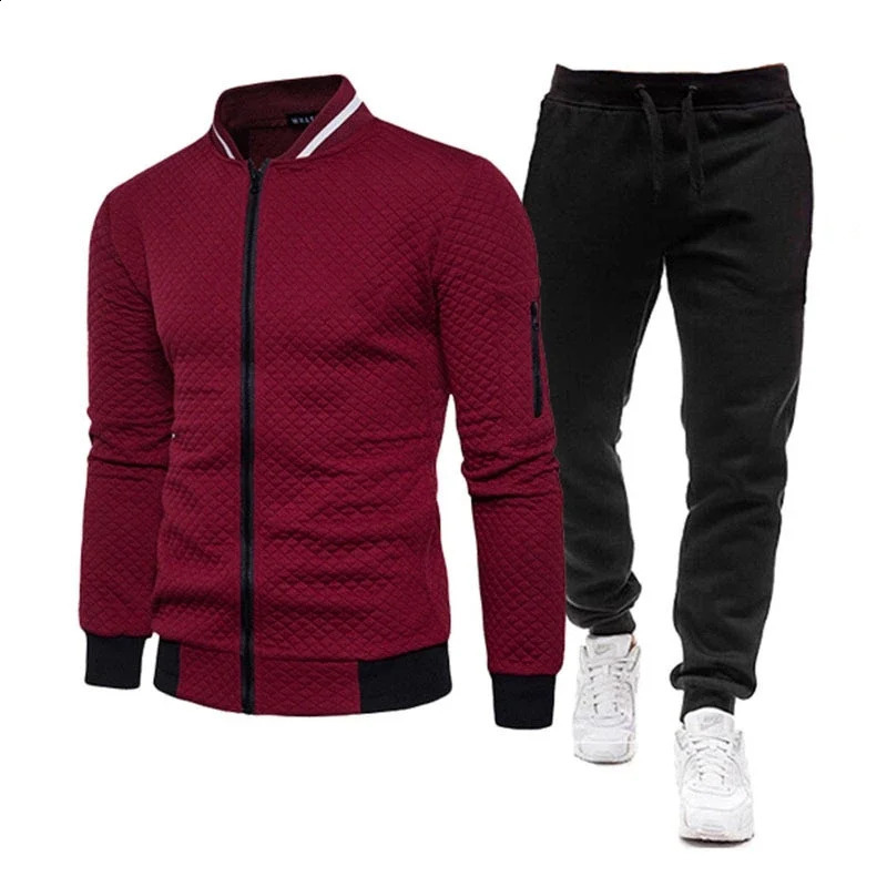 Mens track and field suit twopiece sportswear mens fashionable color lock jogging autumn winter 240809