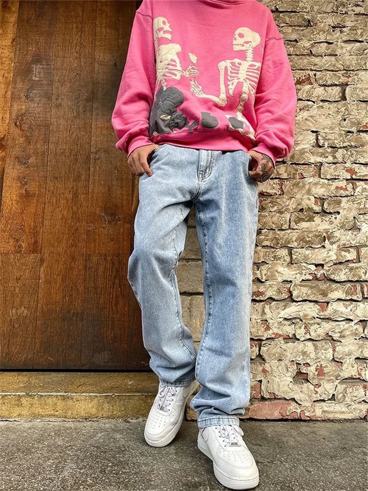 Spring and Autumn Jeans Mens Clothing Solid Color Embossed Y2K Straight Pants Button Pocket High Street Trousers A026 240809