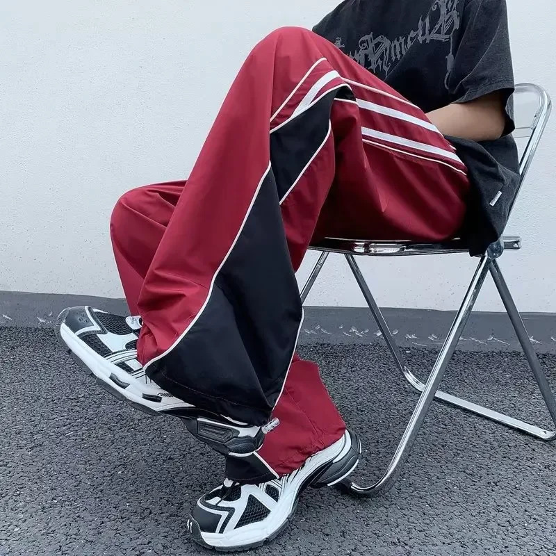 American style retro striped color block sports pants suitable for men women loose summer and niche street couples casual wear 240808Z