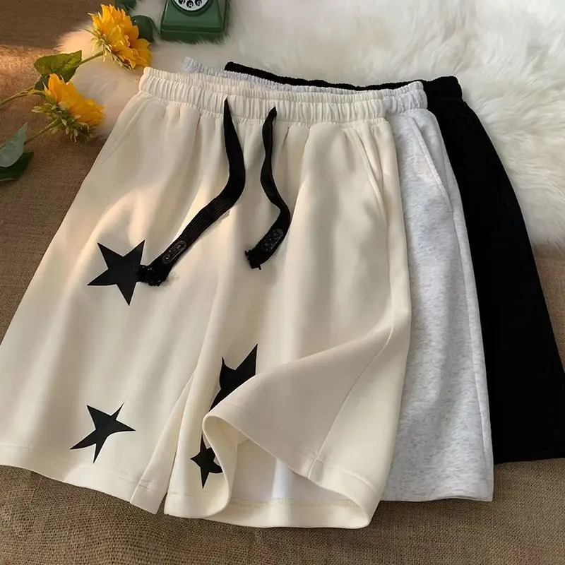 Hip Hop Shorts Summer Shorts lâches hommes à cinq points imprimés étoiles Harajuku Sweatshorts Streetwear Man Fashion Short Pants 240809