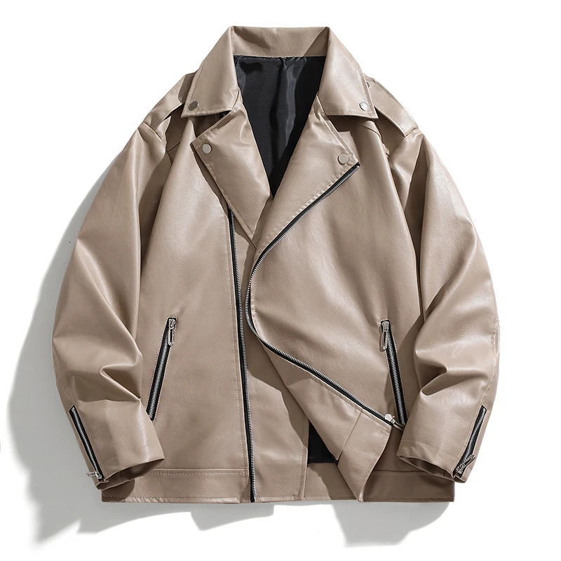 Una Reta PU Mens Leather Jacket Autumn Street Clothing Mens Leather Bicycle Jacket Loose Zipper Hip Hop Punk Classic Coat240808