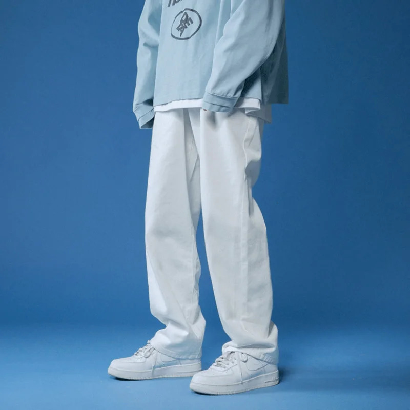 Straight Jeans men wide pants hip hop Loose Denim Trousers Streetwear Male Casual Solid Color wide jeans man pants street style 240809
