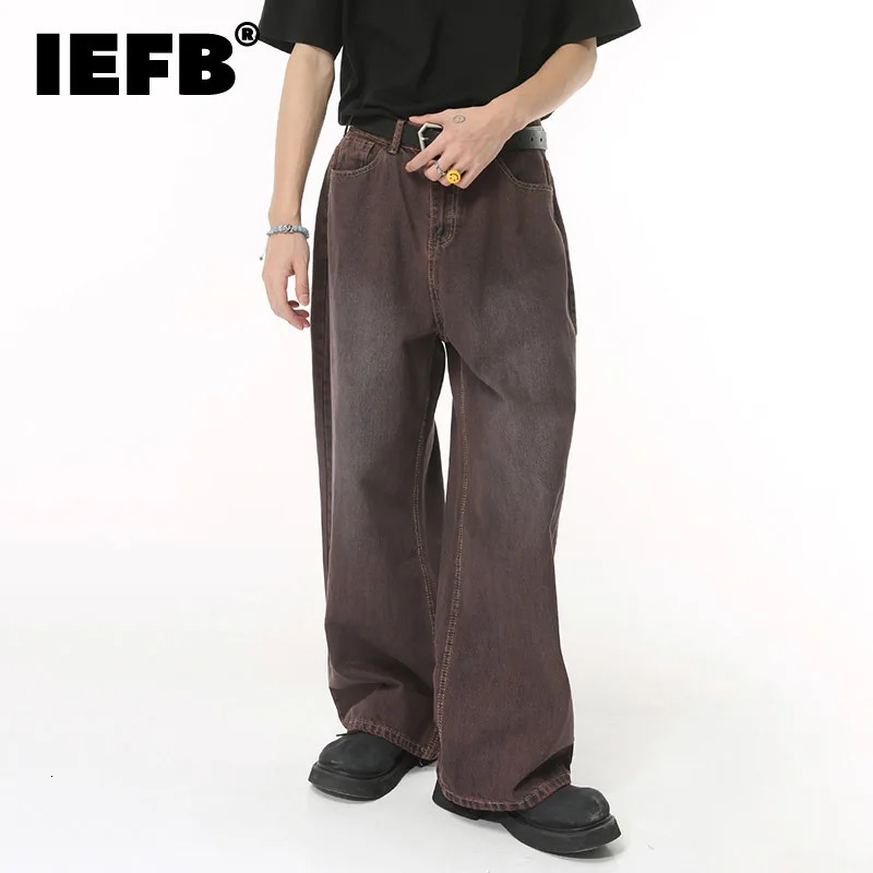 IEFB Vintage Mens Baggy Jeans Autumn Wearproof Straight Tube Denim Pants Fashion Street Korean Style Casual Clothing 9C1443 240809