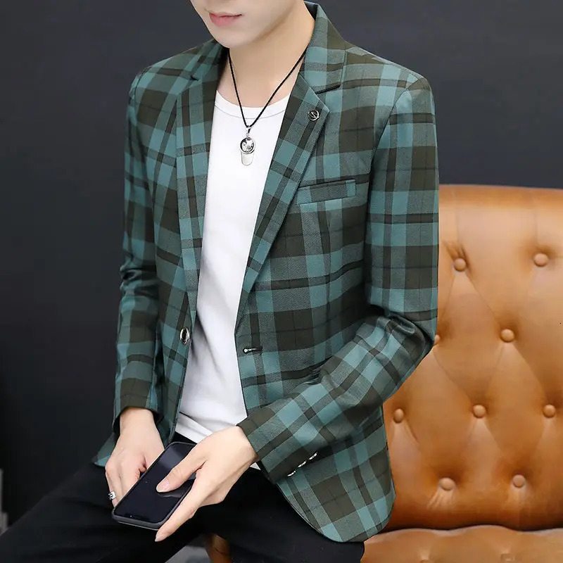 Mens suit and Pioneer ultrathin slim fit plaid classic mens jacket elegant young Emo fashion 2024 Coats spring summer clothing 240808