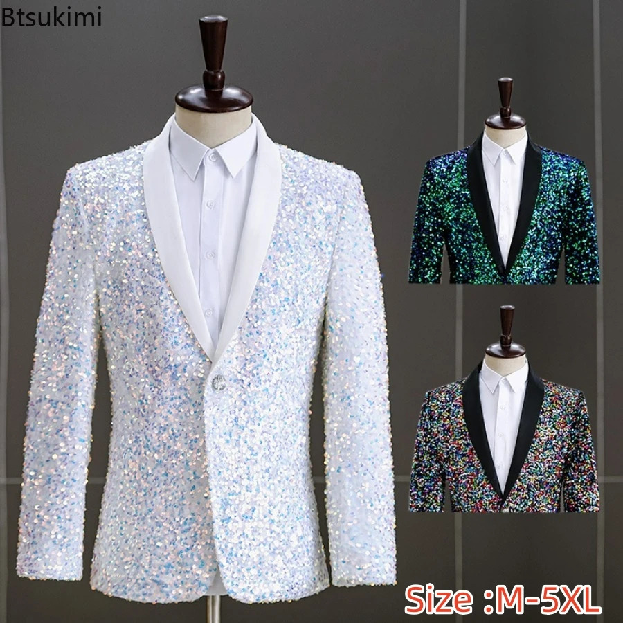 2024 Men de combinaison à la veste de paillettes blanches Green Performance hôte Hôte de mariage Button Single Button à la mode 240808