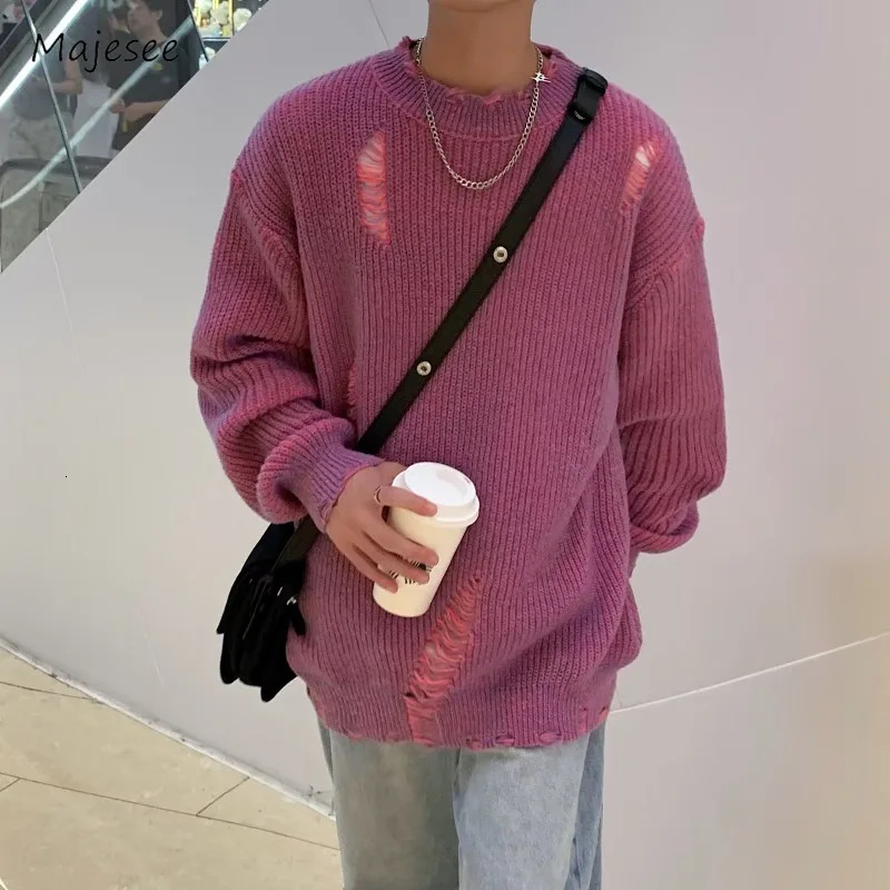3-color sweater for men chic and tear free fully matched loose and fashionable Korean style basic unisex couple Knitwear autumn college clothing