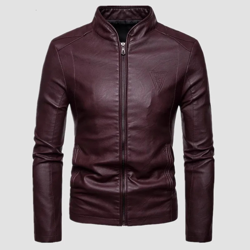 Mens fashion leather jacket ultra-thin fit stand collar PU jacket motorcycle zipper jacket mens autumn and winter streetwear240808