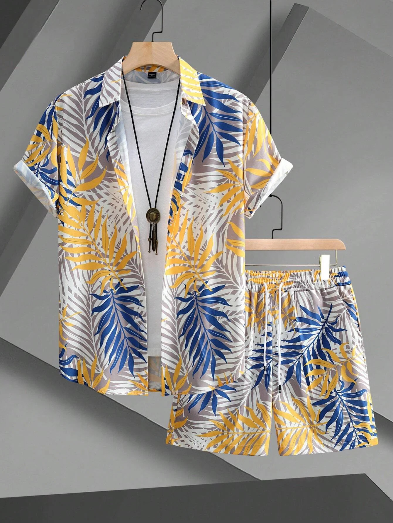 Ensemble de chemises pour hommes d'été avec feuille 3D Impression à la mode à manches courtes à manches courtes à manches courtes surdimensionnée