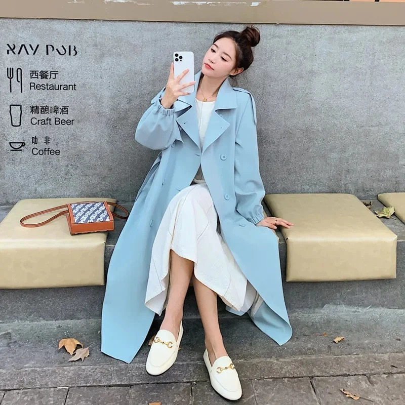 Womens Windbreaker Coats Loose Versatile Lady Outwear Female Mid length Trench Coat Spring Autumn Fashion Leisure Outwear 240809