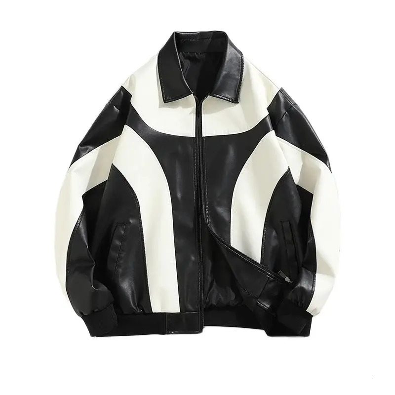 Chinese Biluo Autumn/Winter Hip Hop Mens Artificial Leather Jacket Paddle Windproof Jacket Motorcycle Bomber Jacket Womens240808