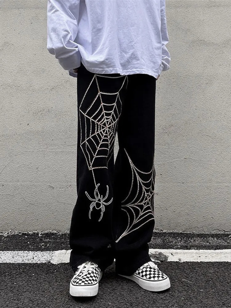 GRUNG PUNK SPIDER WEB PRINT BLACK WEMPS PAPT GOTH STREETWEAR ONSIDÉSIDE LIGE LEG PANTERS 90S VINTAGE Y2K Vêtements de cargaison Pantalon 240809