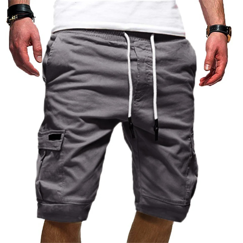 Mens 100% coton pur Summer à la mode à la mode des courts hip-hop de couleur solide avec plusieurs poches pour le capris décontracté et les short
