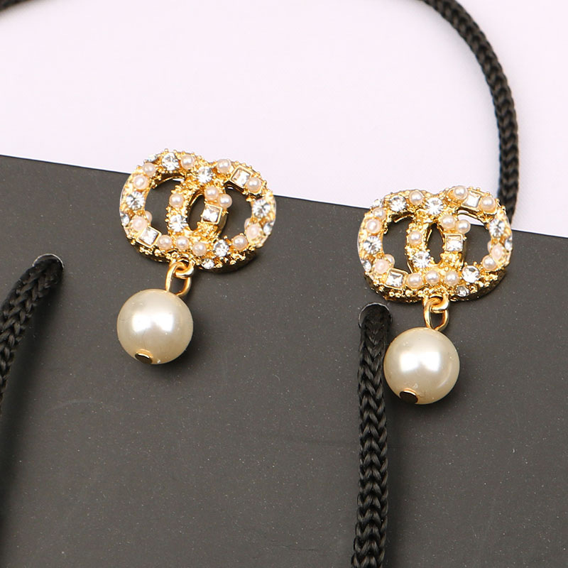 18K Plaqué Or Gland Designer Lettres Stud Longue Boucle D'oreille Dangle Cristal Géométrique De Luxe Célèbre Femmes Strass Perle De Noce Bijoux A
