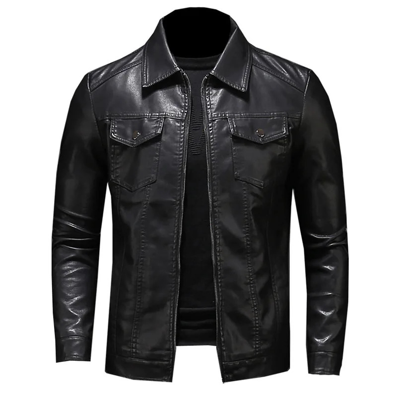 Mens motorcycle leather jacket large pockets black zipper lapel ultra-thin suitable for mens spring and autumn high-quality Pu jacket M-5Xl240808