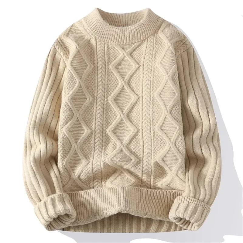 Mens white O-neck sweater winter vintage sweater mens coat solid striped floral mens turtle neck autumn S-3XL240808