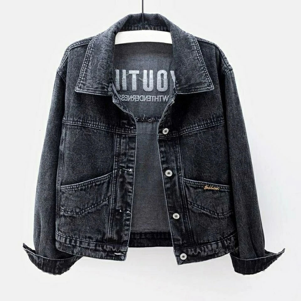 Jackets Korean Women Jeans Jacket Embroidered Denim Jacket Spring Autumn Stylish Denim Jacket Chic Plus Size Outerwear 240809