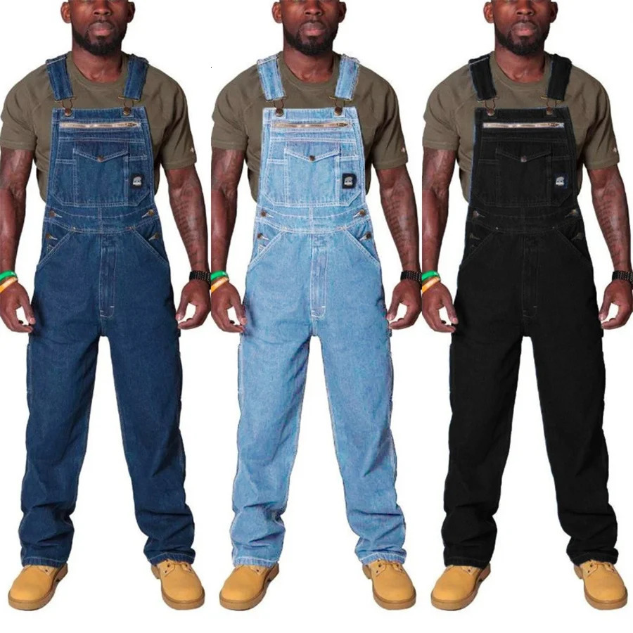 Mens jeans goods mens clothing fashionable denim jumpsuit oversized bib pants straight street 240808