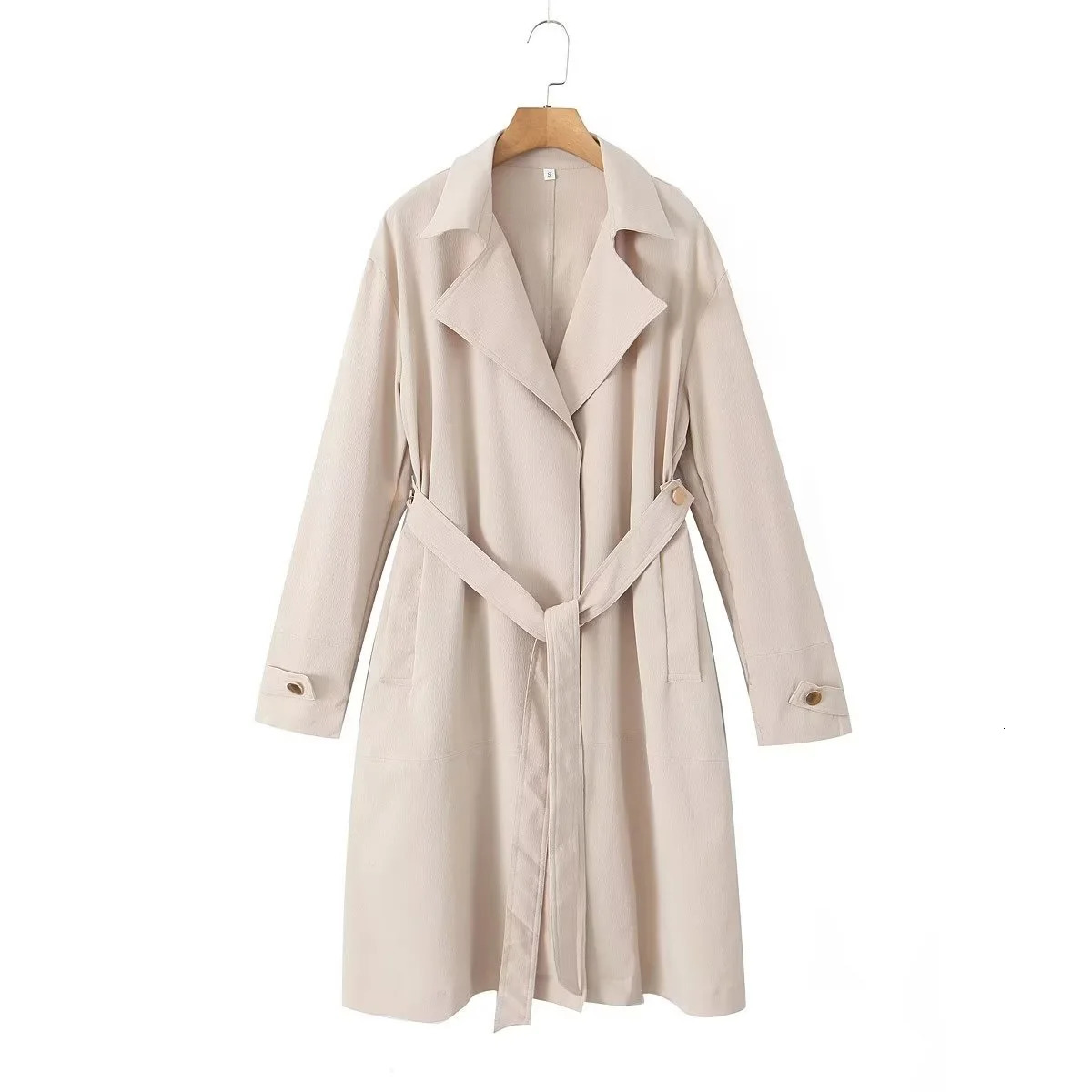Spring and Automne Womens Long Robe Casual Fashion Loose Line Long Solive Color Metal ButtonTrench Coat 240809