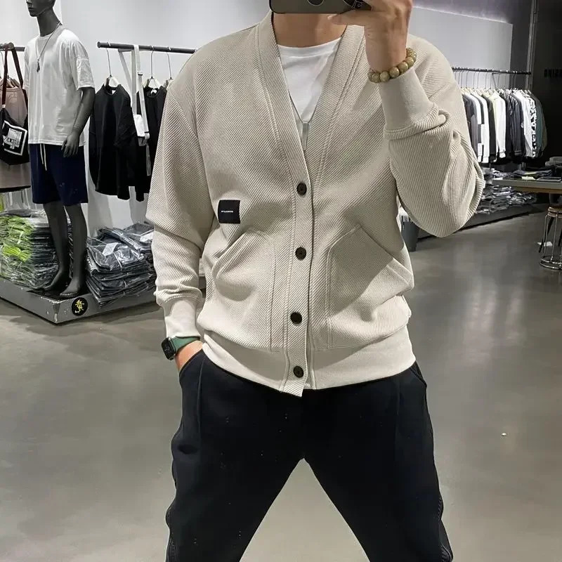 Vêtements pour hommes icône col en v cardigan pull tricoté avec poches haut pull-produit de vente 2024 tricoté A X240808