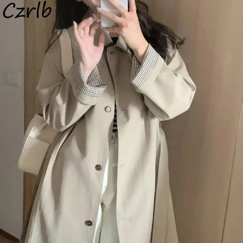 Mid-length Trench for Women Loose Fit Leisure All-match Streetwear College Trendy Chic Ins British Style Spring Solid Coats Y2k 240809