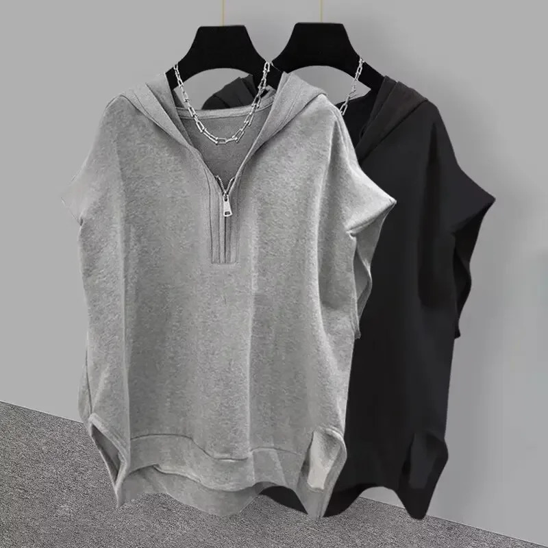 Fashionable mens street clothing hooded cotton vest jacket sleeveless T-shirt spring summer comfortable casual vest240808