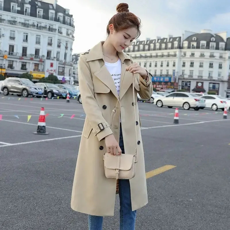 Womens Medium-length Autumn/winter Spring Petite Fashionable Casual Trench Coat Thin Jacket Overcoat 240809