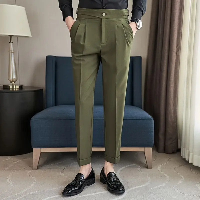 Spring and Autumn Fashion Simple Leisure Business High Waist High Rise Direct Matching Plush Handsome Set Pants240808