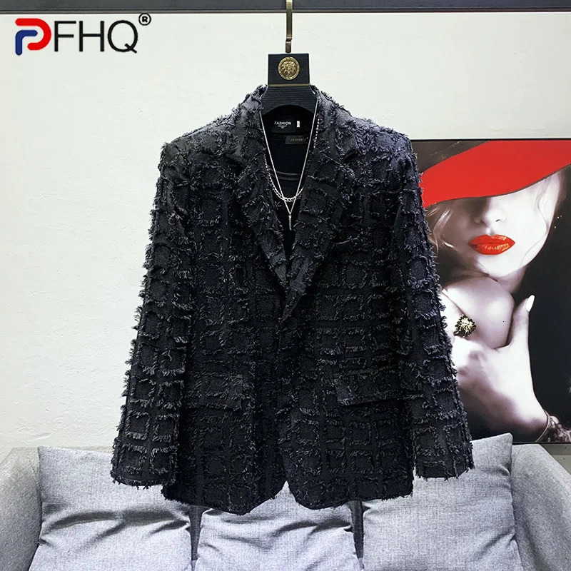 PFHQ solid color long sleeved tassel mens flat leather jacket loose single button 2023 summer trendy 21F3442 240808