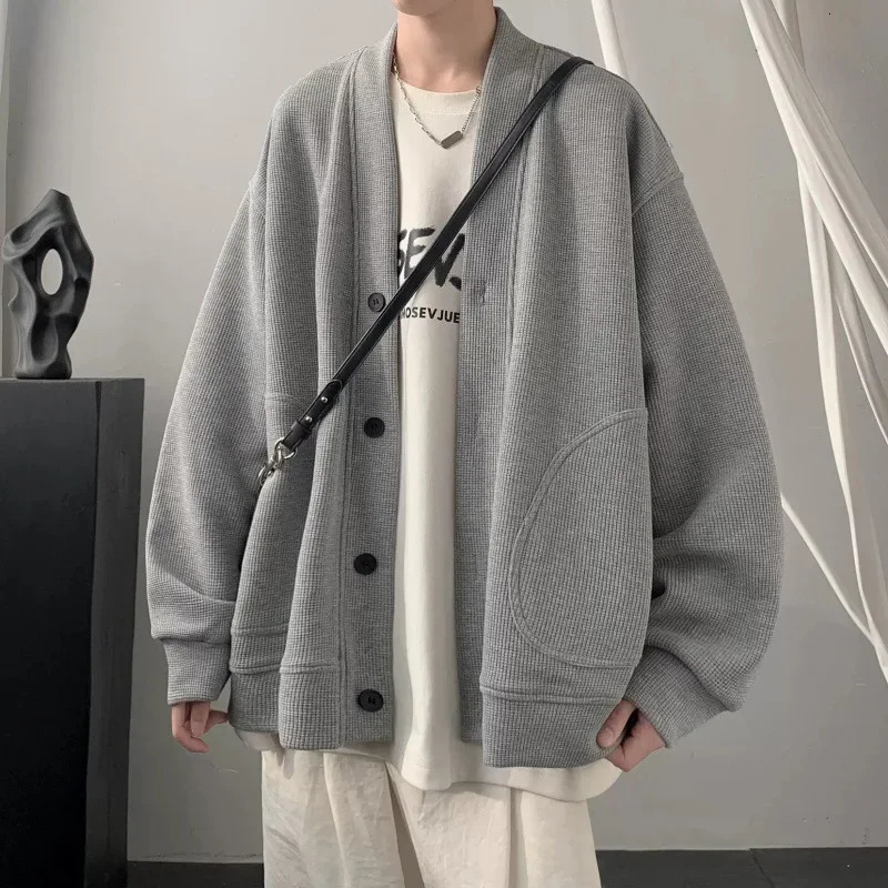 Grey cardigan wool sweater mens knitted jacket fashionable loose casual style autumn winter arrivals jacket240808