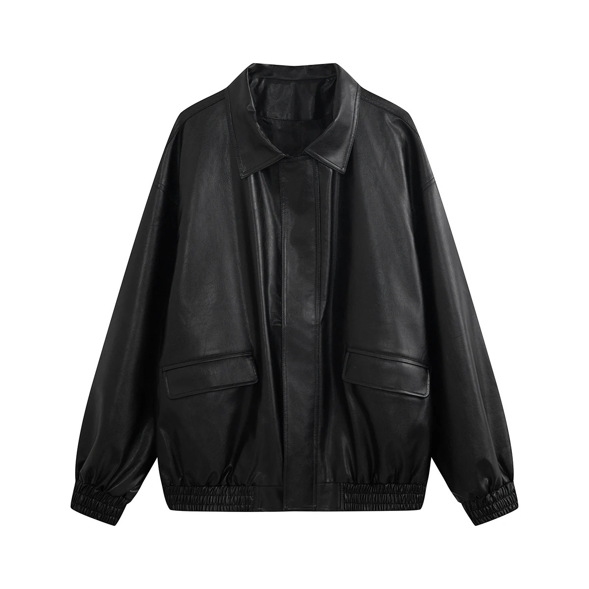 Spring/Summer PU Leather Solid Color Hip Hop Jacket American Retro Motorcycle Set Collar Leather Jacket240808