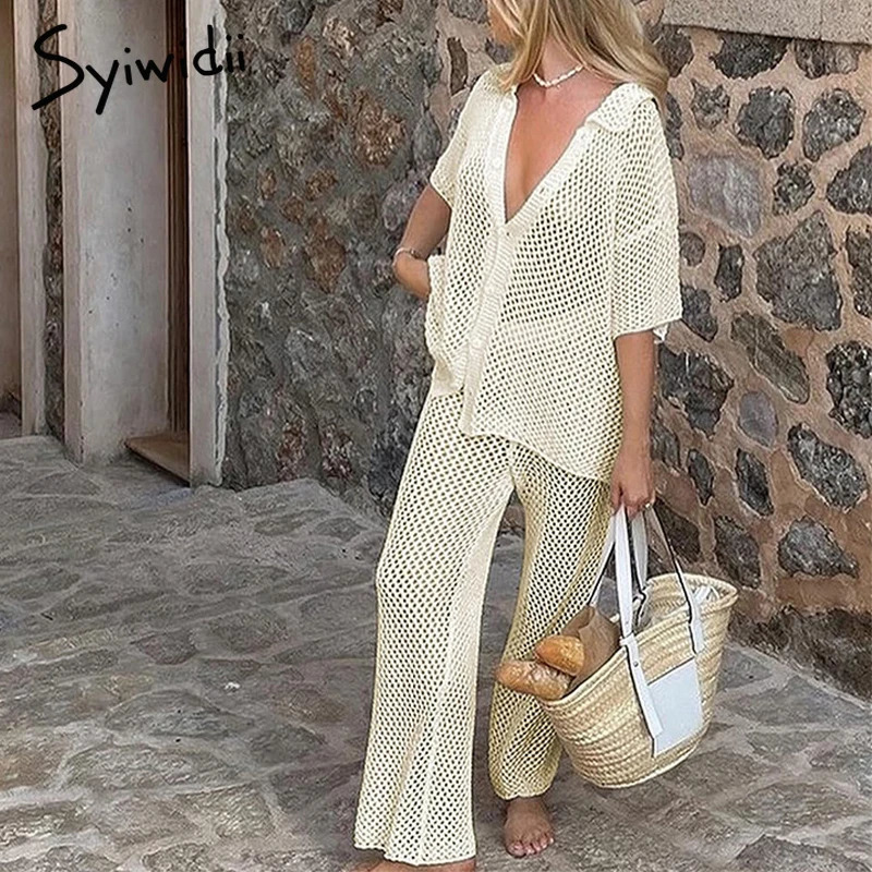 2 pièces pour femmes robe tricotée creux vneck haut à manches courtes et hauts taies à la taille sexy vestiaire des plages de la station balnéair
