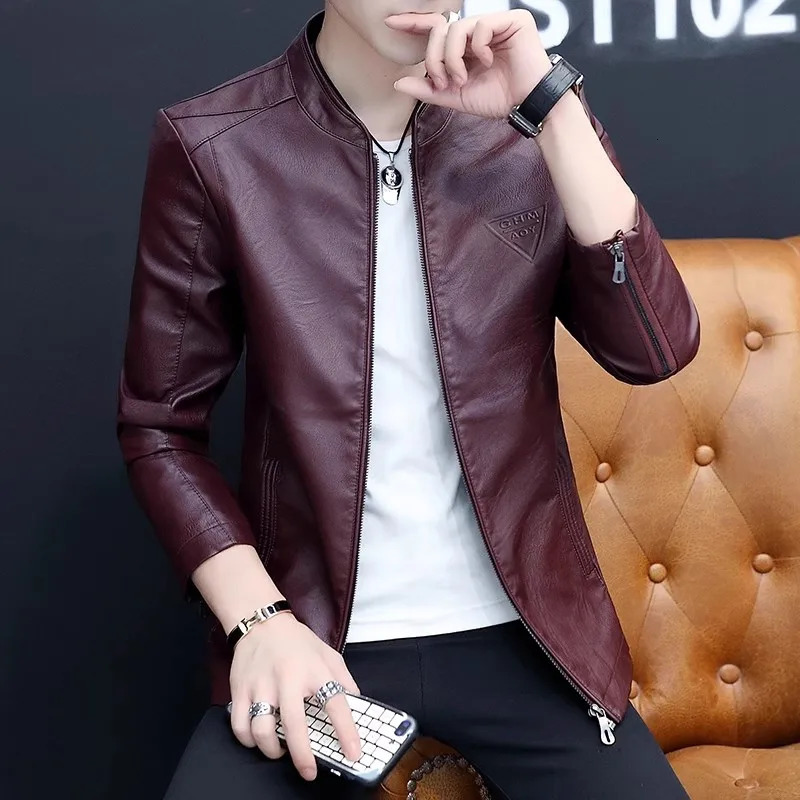 Mens Bicycle Leather Jacket Autumn Mens Fashion Trend Decorative Motorcycle Leather Jacket240808