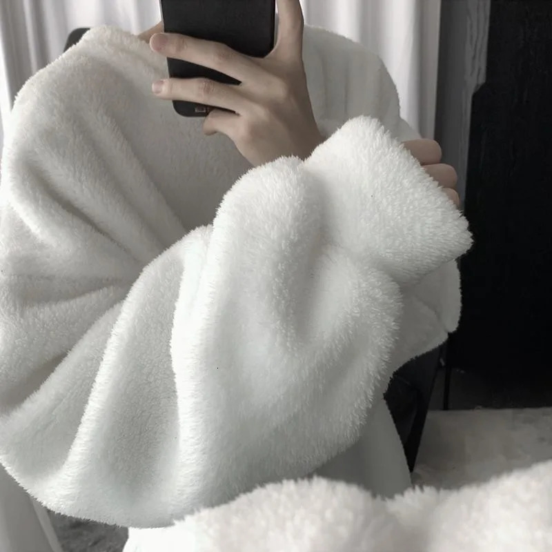 Mens autumn plush sportswear Korean fashion Pullover casual long sleeved wool sweater thickened mens street clothing top 240808
