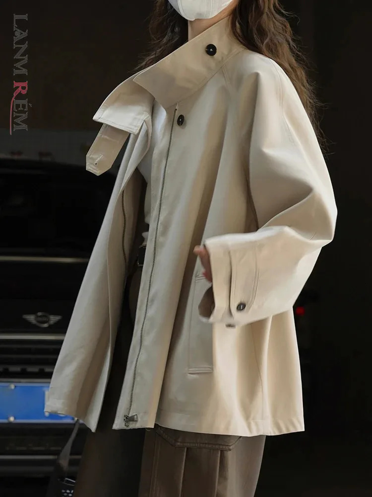 Lanmrem Femmes Fashion Mid Longue Trench Coat Couleur solide Collier de support en ligne A-line Vêtements de printemps 26d8777 240809