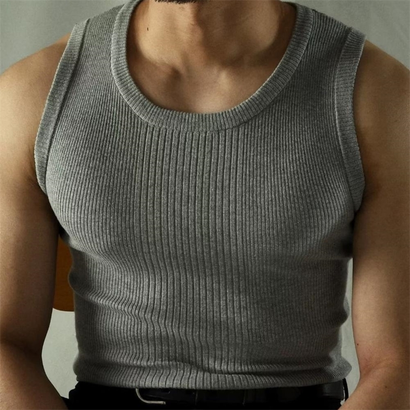 Mens summer vest ribbed vest top of the line mens ribbed knitted summer vest slim fit sleeveless vest suitable for casual activity clothing fitne