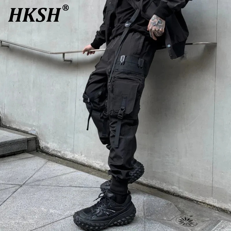 HKSH Autumn Spring Mens Tactical Hunting Style Cargo Pants Dark Wrapped Fashion Loose Casual Pocket Techwear HK0011 240808