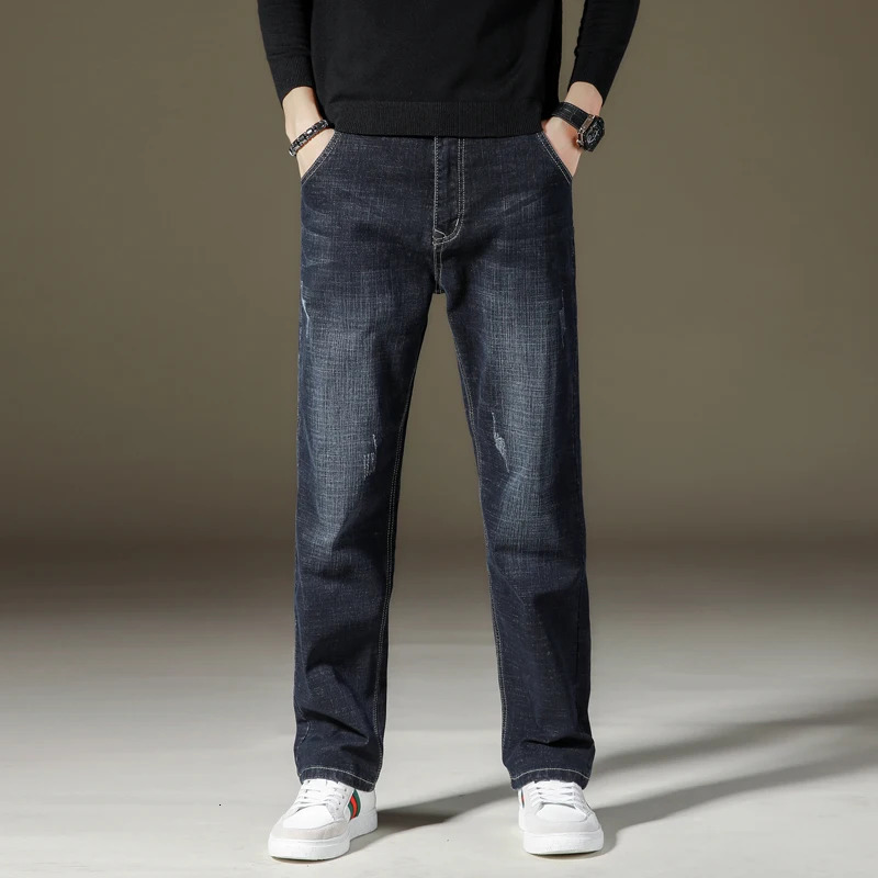 Spring Autumn Jeans Men Straight Trousers Male High Quality Soft Loose Business Denim Smart Casual Pants Pantalon Hombre Homme 240809