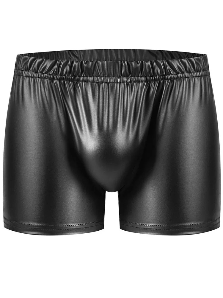 S-5XL Artificial PU Leather Boxing Shirt Mens Underwear Tight Conveyor Bag Mens Boxing Shorts Sexy Luggage Calconcillo Underwear240808