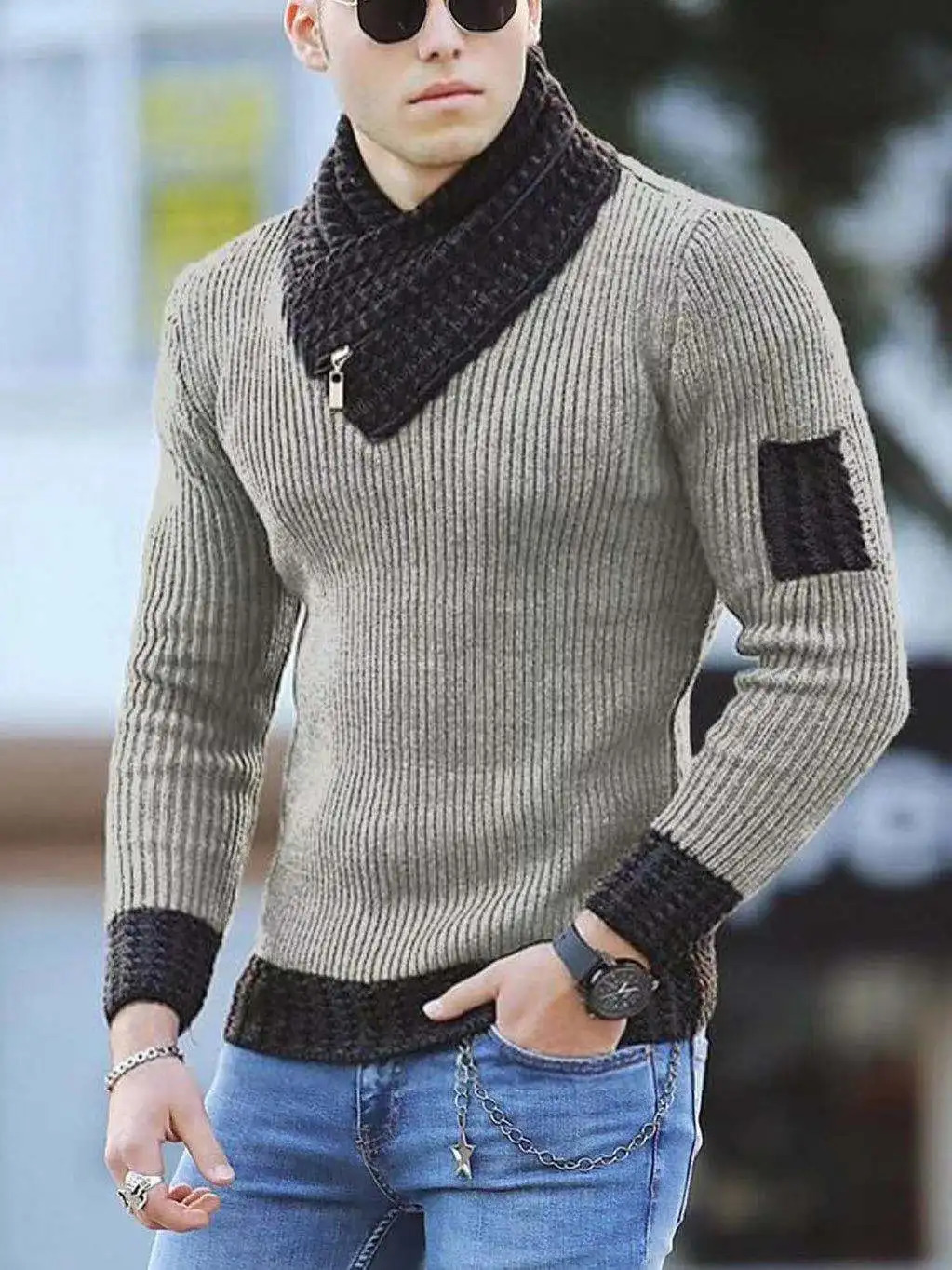 Korean fashion autumn mens casual retro style sweater wool turtle neck oversized winter mens warm cotton zipper sweater240808