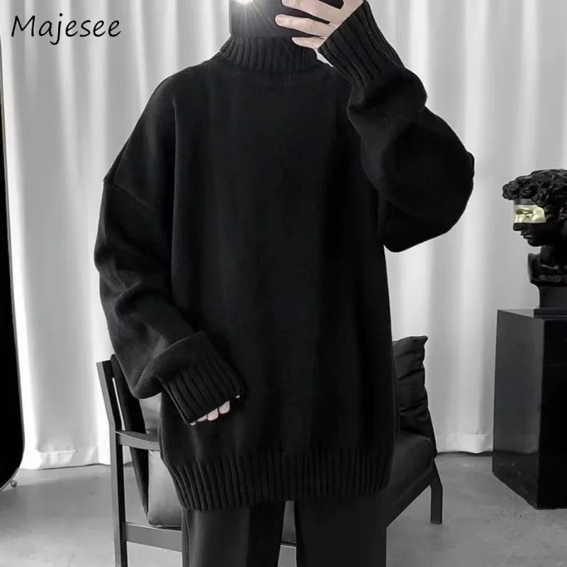 S-5XL Pulleys Mens Turtleneck Sweater Winter Solid Color Simple Full Match Unisex Classic Gentle Basic Casual Korean Youth Knitwear240808