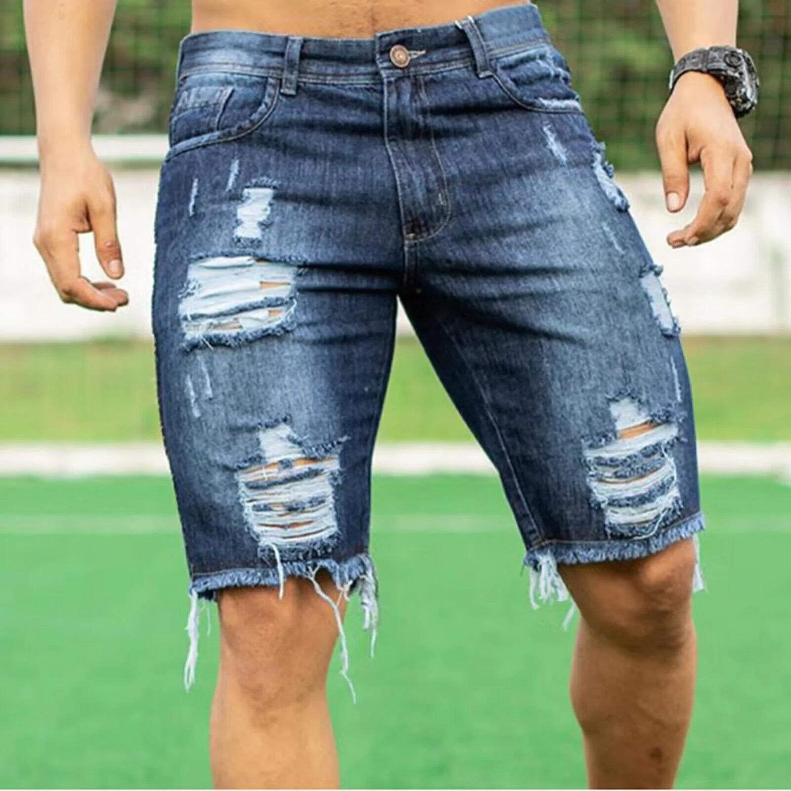 Summer mens slim fit fashionable jeans shorts fashionable washable elastic Capris mens clothing denim pants240808