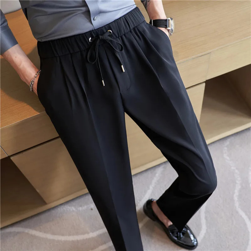 Mentille élastique Belt de ceinture Automne Style britannique Pantalon robe décontractée solide Pantalon ultra-mince Pantalon formel